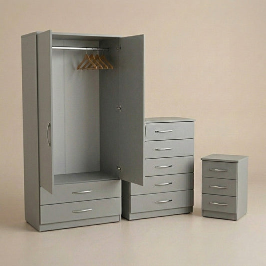 2 Door Mirrored Wardrobe, Chest & Bedside โ Complete Bedroom Furniture Set