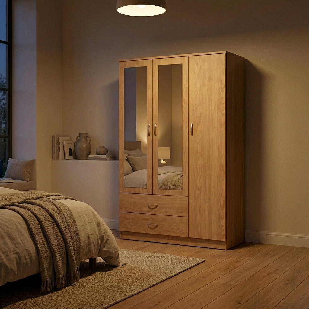 3 Door Wardrobe with 2 Mirrors & 2 Drawers – Bedroom Furniture