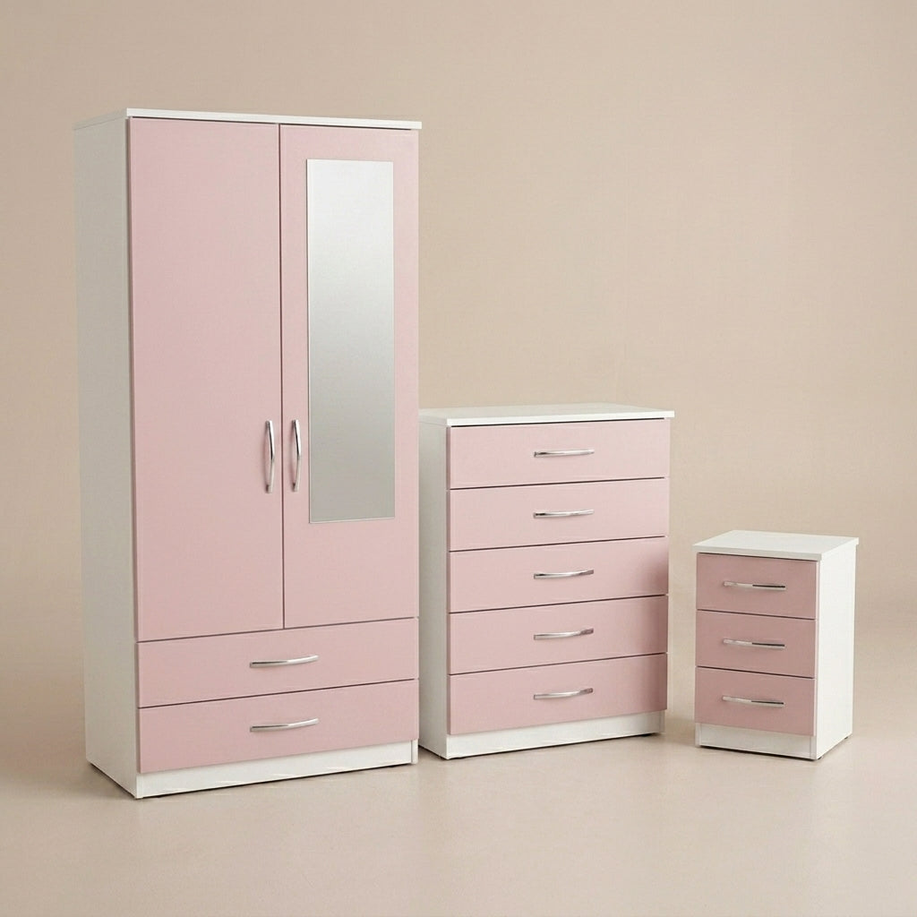 2 Door Mirrored Wardrobe, Chest & Bedside – Complete Bedroom Furniture Set