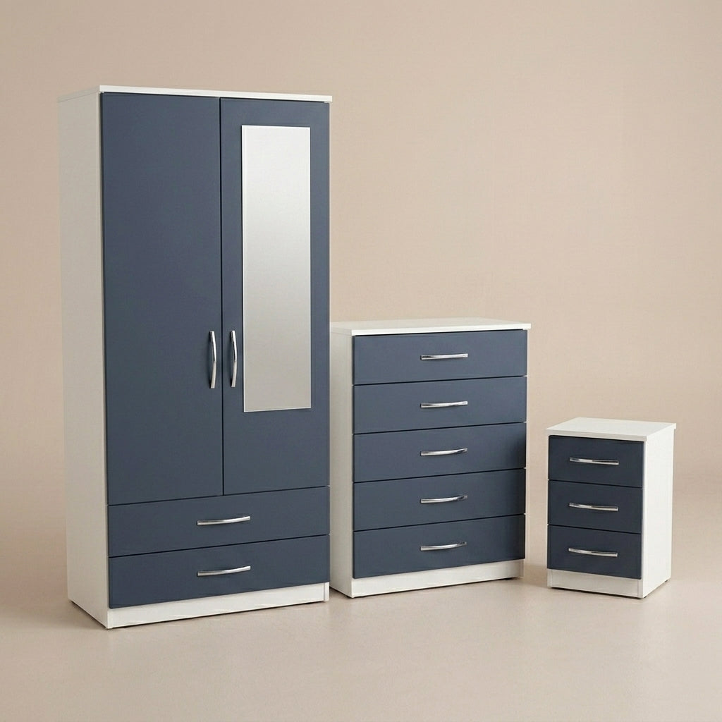 2 Door Mirrored Wardrobe, Chest & Bedside – Complete Bedroom Furniture Set