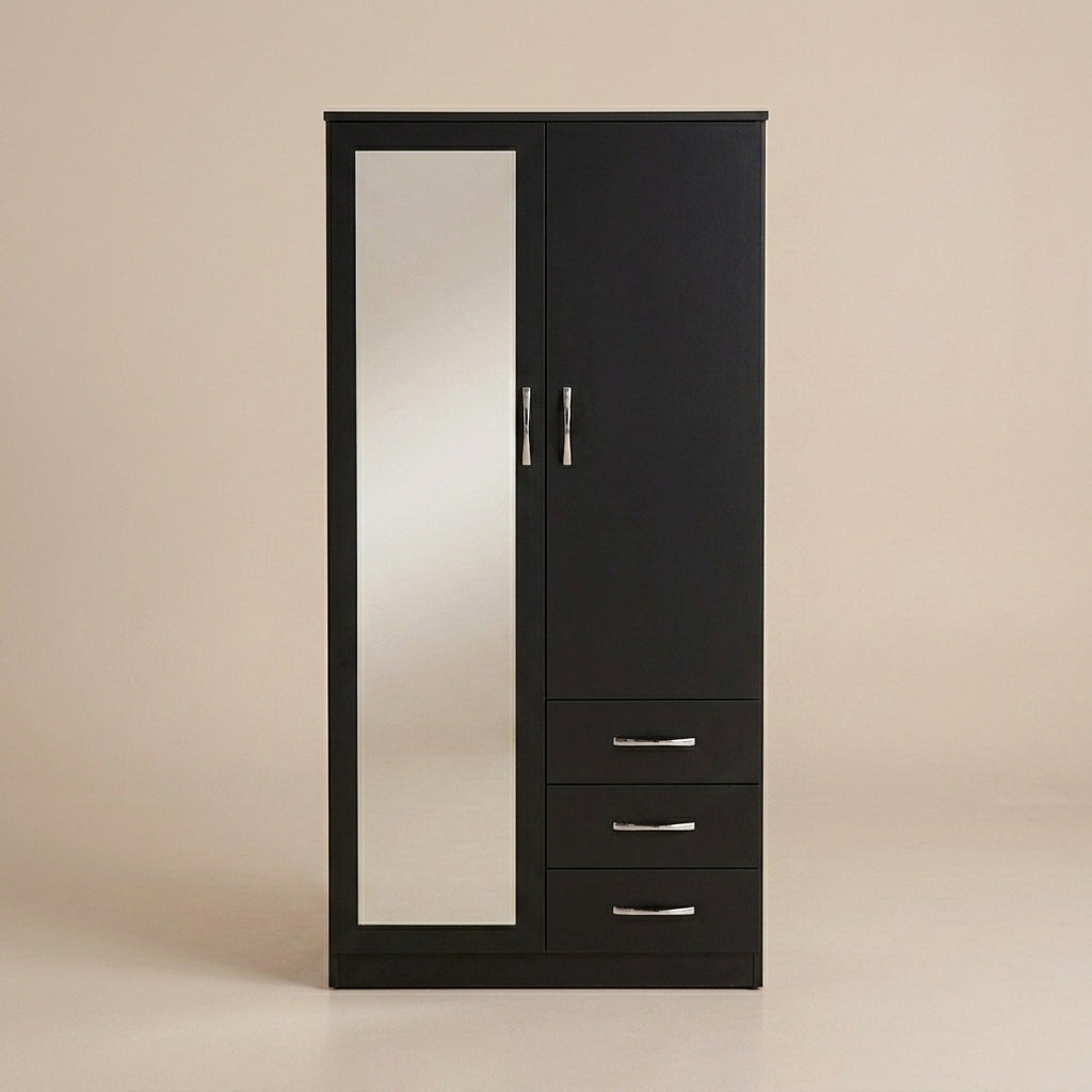 2 Door Wardrobe with Mirror & 3 Drawers – Bedroom Furniture