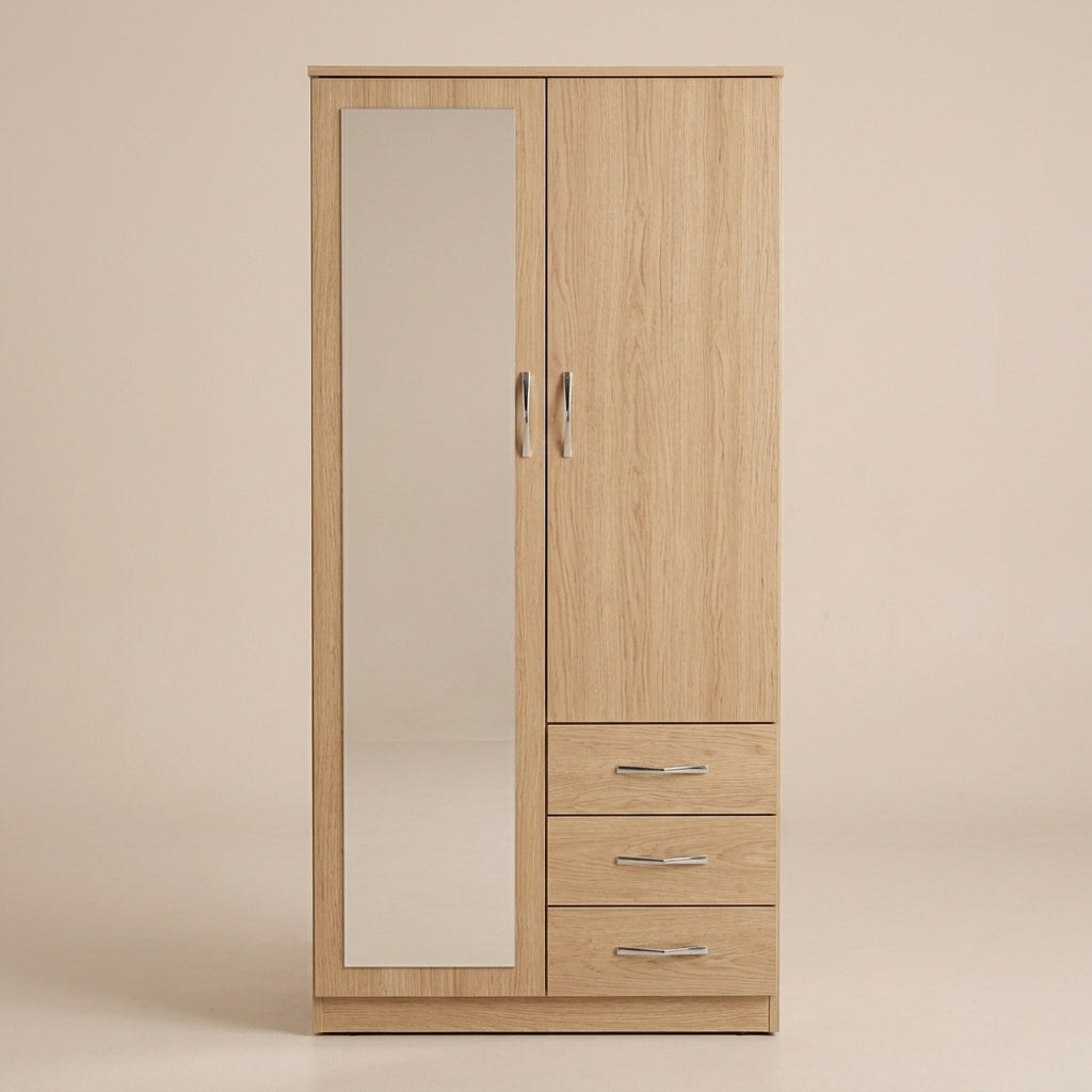 2 Door Wardrobe with Mirror & 3 Drawers – Bedroom Furniture