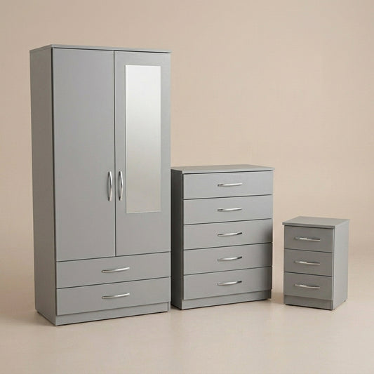2 Door Mirrored Wardrobe, Chest & Bedside – Complete Bedroom Furniture Set
