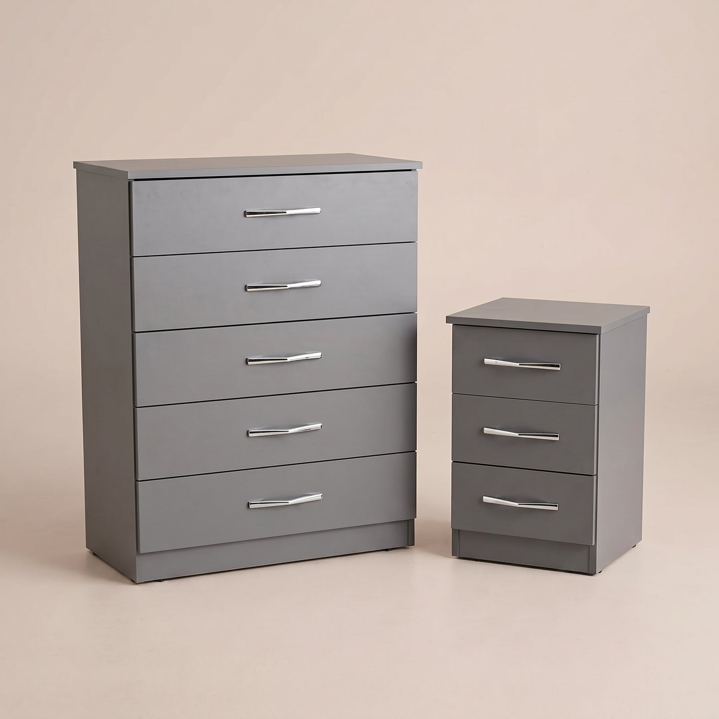 5 Drawer Chest & 3 Drawer Bedside Table Set – Bedroom Furniture