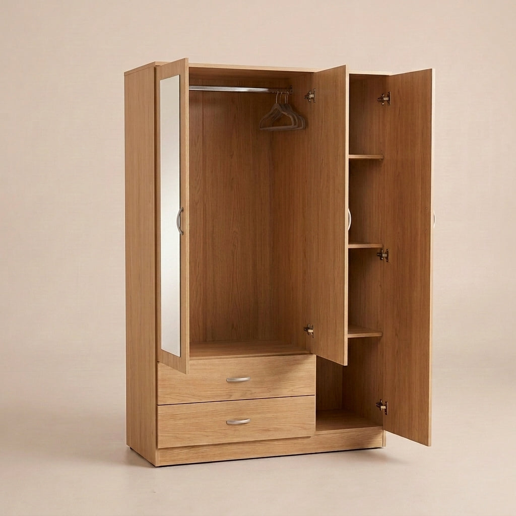 3 Door Wardrobe with 2 Mirrors & 2 Drawers – Bedroom Furniture
