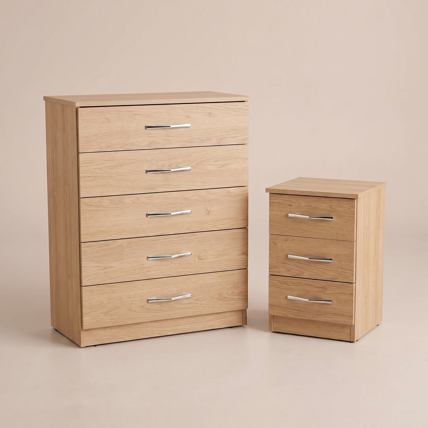 5 Drawer Chest & 3 Drawer Bedside Table Set – Bedroom Furniture